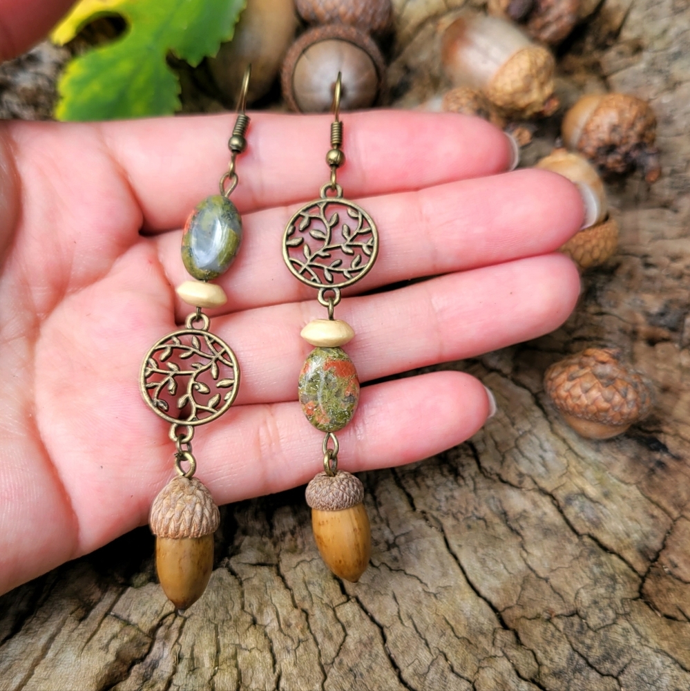 Handmade Bohemian Aok Tree Acorns Fall Earrings